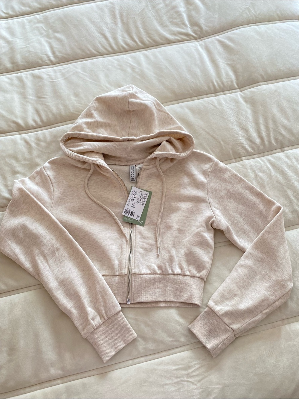 H&M NWT XXS Girls Cropped Zip Hoodie in Pale Pink